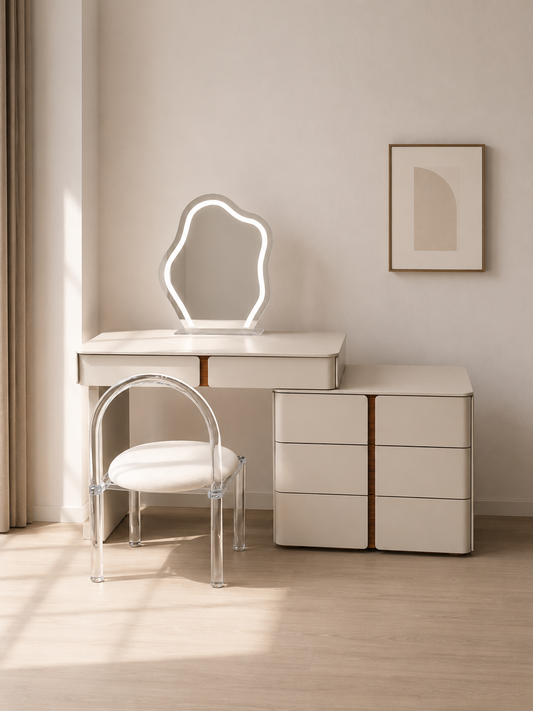 TORINO Vanity Set with LED Mirror, Side Cabinet & Stool | Modern Makeup Vanity 6064