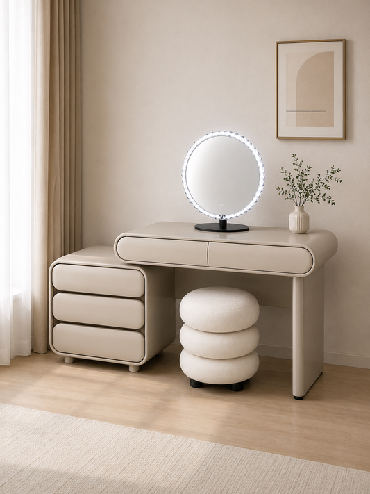 IMPERIA Bubble Vanity Set with LED Mirror, Side Cabinet & Stool | Modern Makeup Vanity 6063