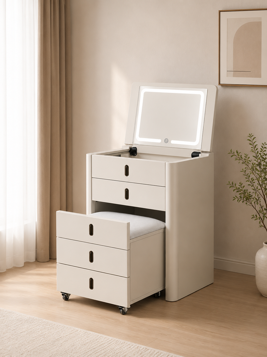 TORINO Flip-Top Vanity Cabinet with Hidden Mirror & Storage | Modern Makeup Vanity Desk 6062