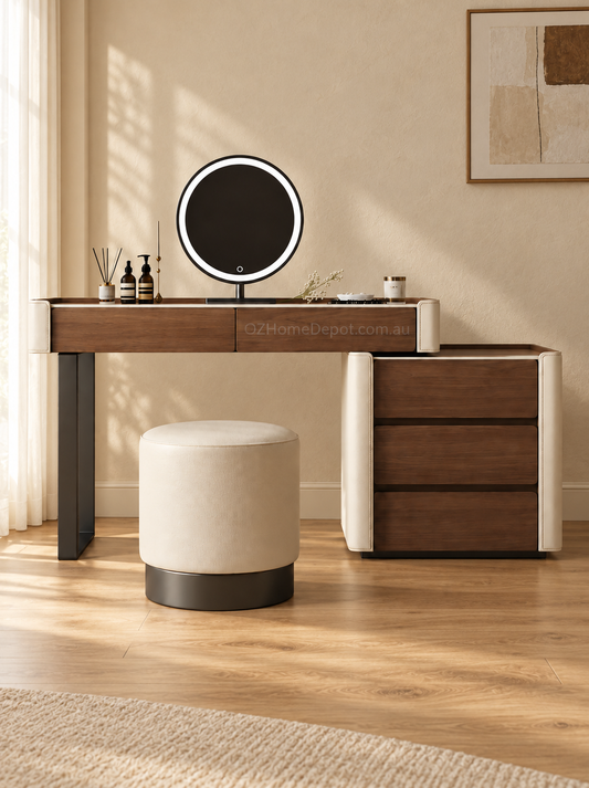 VELORA Sintered Stone Dressing Table Set with Storage Cabinet, LED Mirror & Stool – 6099