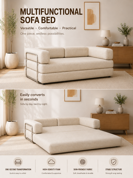 CREAM FOAM 2-Seater Convertible Sofa Bed | Compressed Foam Sofa - Beige