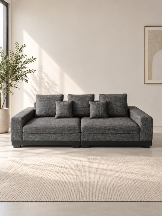 【SALE】ASGER Custom Edition Grey Textured Cotton-Linen Fabric 3-Seater Sofa 255cm | 1049-255