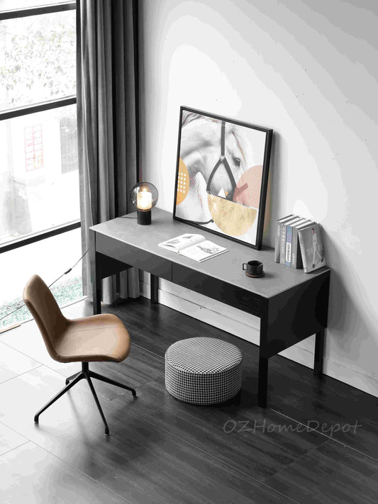 Zita Sintered Stone Top Study Desk with Drawers /Glass Stand/Ceramic/ Home Office Desk