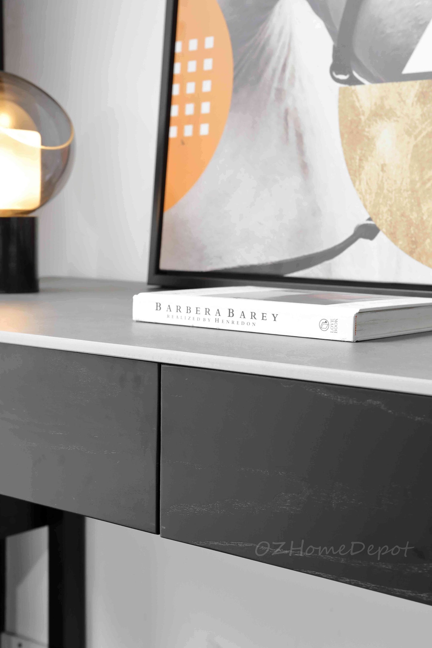 Zita Sintered Stone Top Study Desk with Drawers /Glass Stand/Ceramic/ Home Office Desk