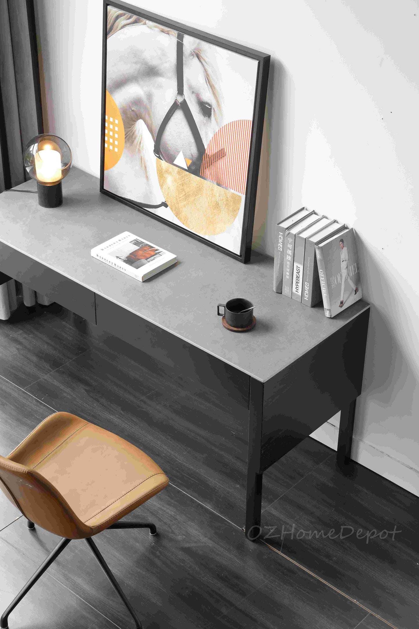 Zita Sintered Stone Top Study Desk with Drawers /Glass Stand/Ceramic/ Home Office Desk