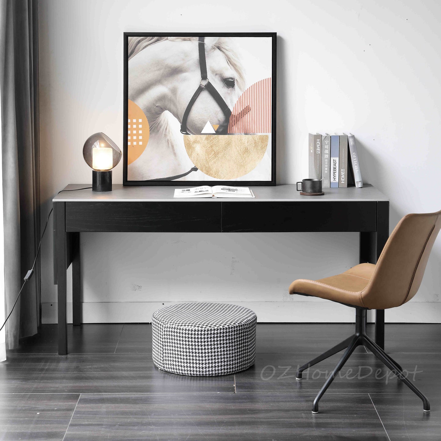 Zita Sintered Stone Top Study Desk with Drawers /Glass Stand/Ceramic/ Home Office Desk