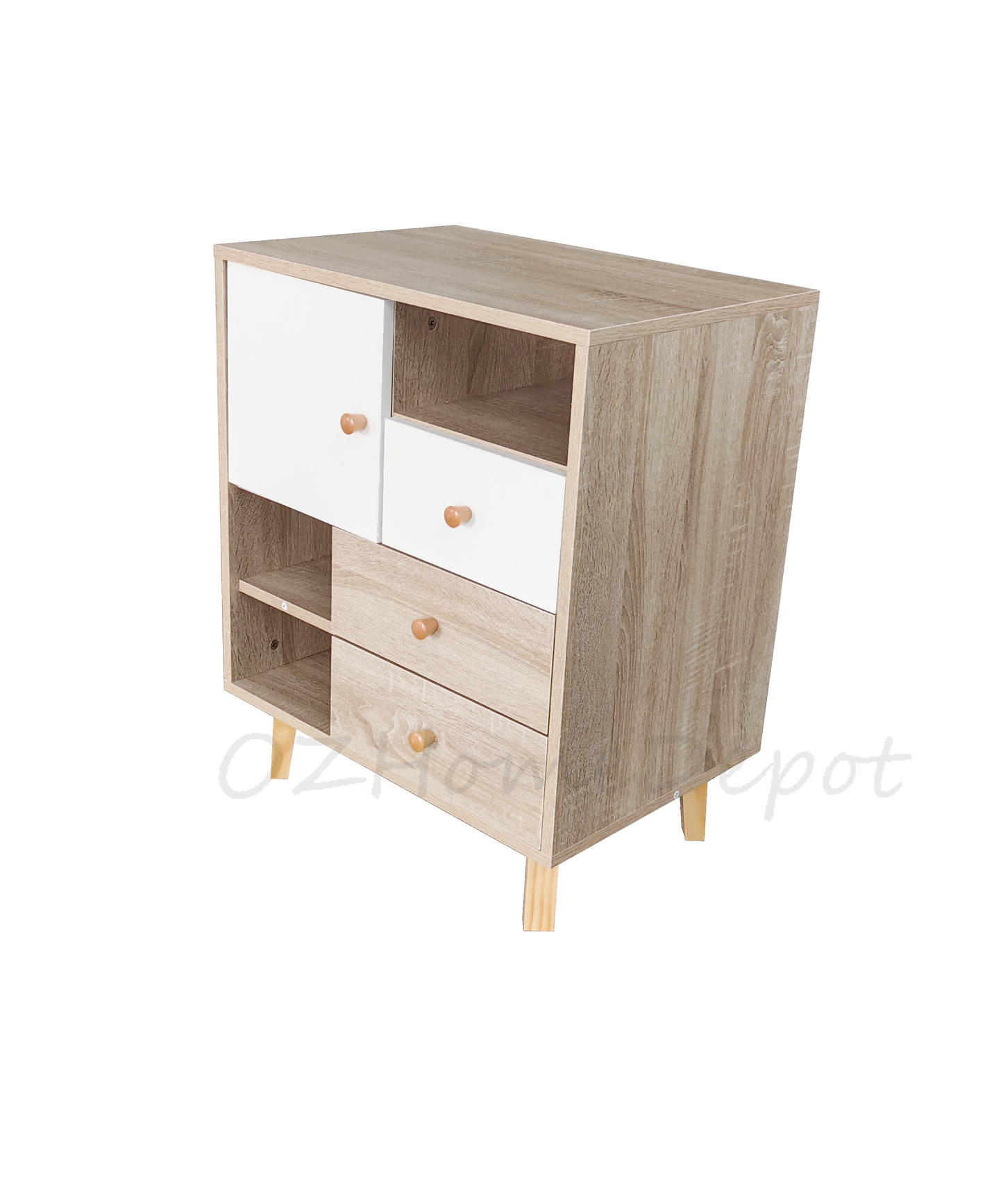 Natural Wood Color with White TV Cabinet Side Cabinet | Storage Cabinet | 2004-02