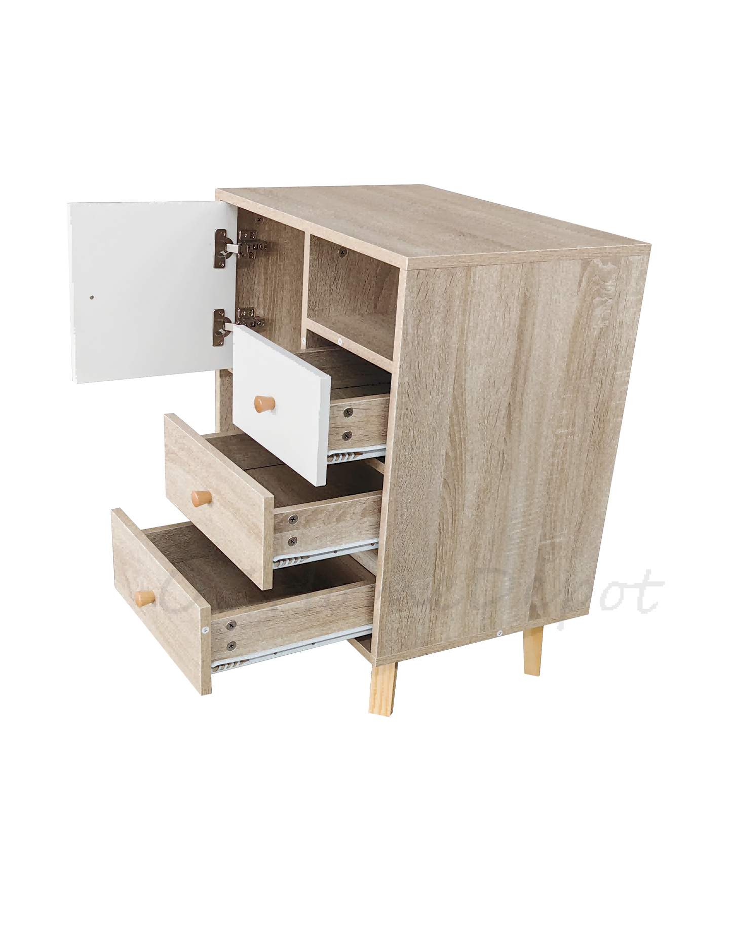Natural Wood Color with White TV Cabinet Side Cabinet | Storage Cabinet | 2004-02