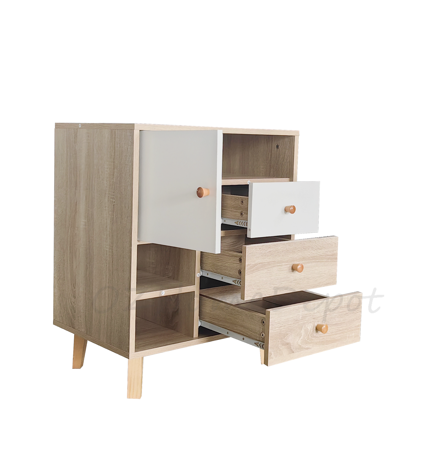 Natural Wood Color with White TV Cabinet Side Cabinet | Storage Cabinet | 2004-02