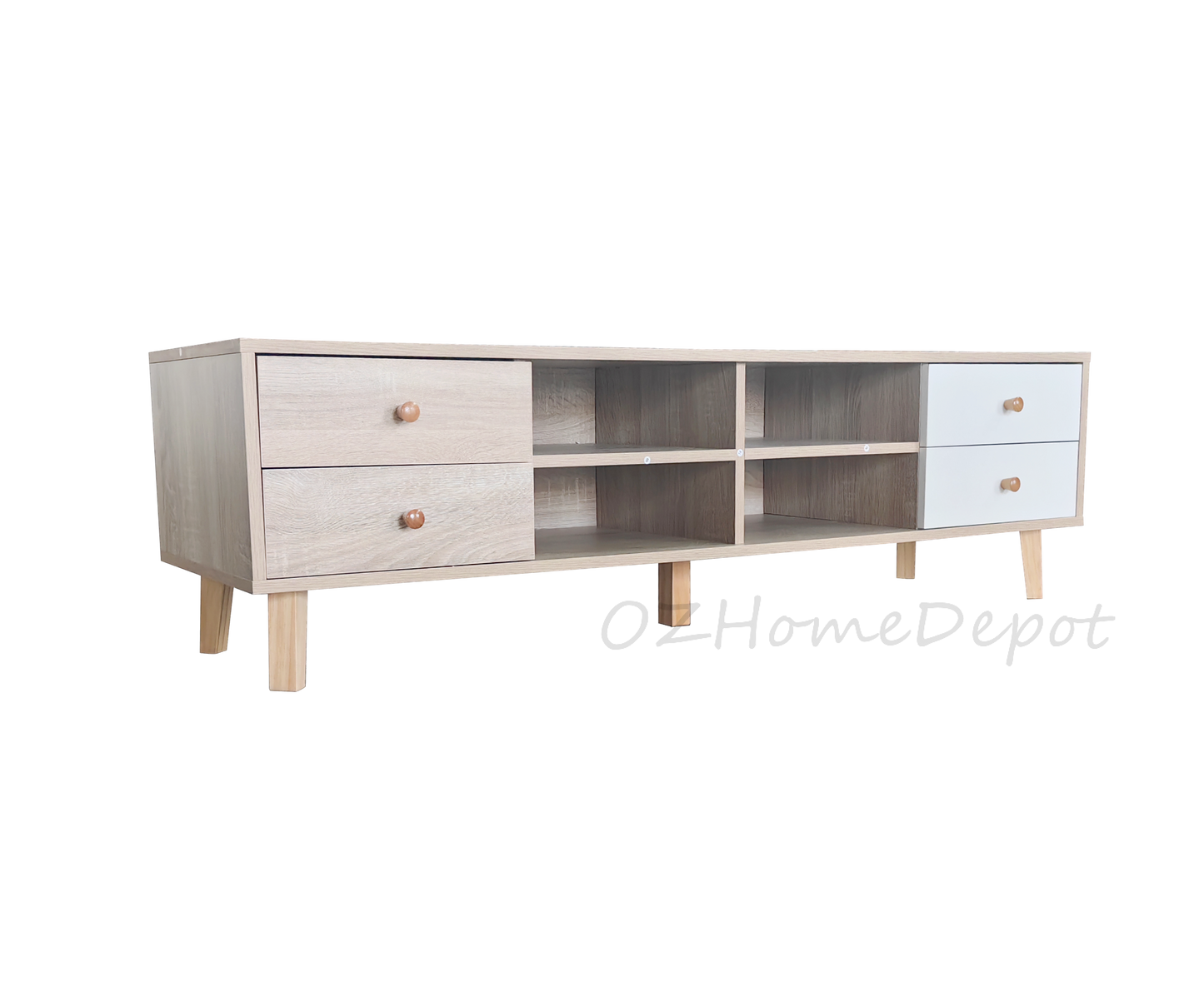 Natural Wood Color with White Four-Drawer TV Stand | Entertainment Unit | 2004