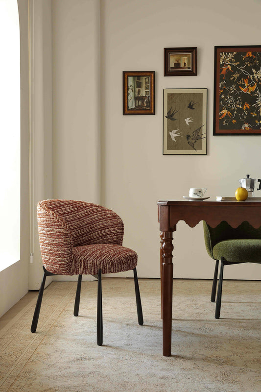 RUBIS Bouclé Semi-Enclosed Dining Chair – Available in Multiple Colours | 4120-RED