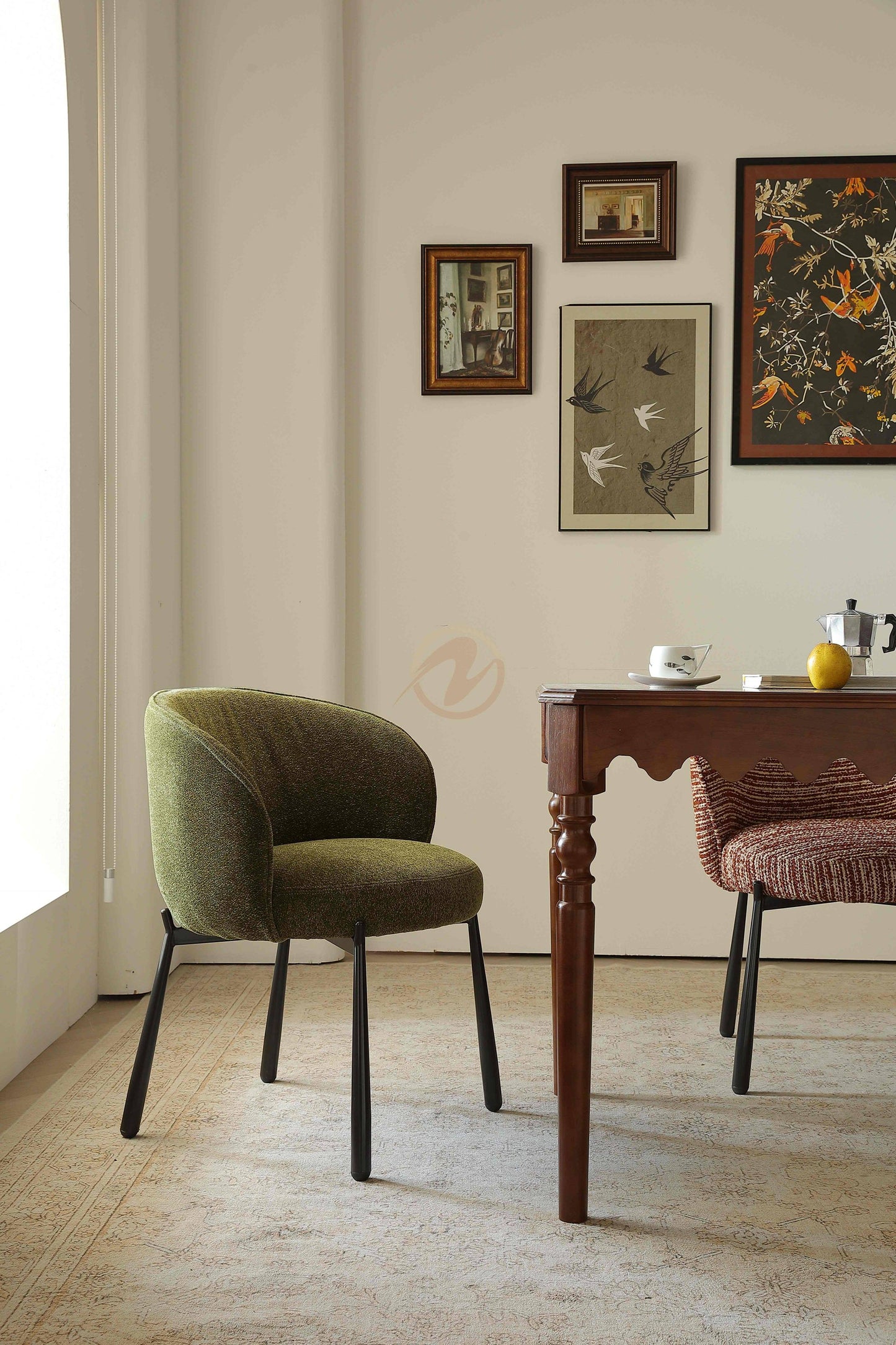 RUBIS Bouclé Semi-Enclosed Dining Chair – Available in Multiple Colours | 4120-RED