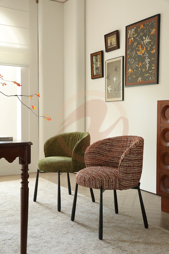 RUBIS Bouclé Semi-Enclosed Dining Chair – Available in Multiple Colours | 4120-RED