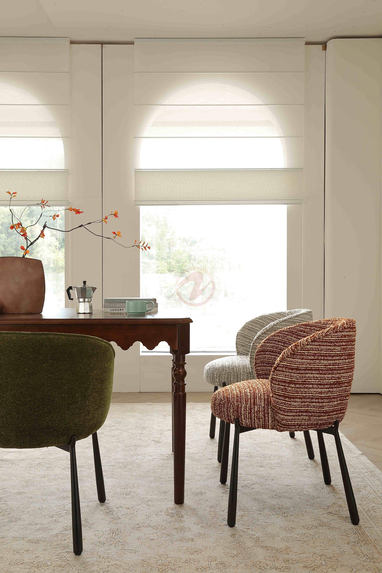 RUBIS Bouclé Semi-Enclosed Dining Chair – Available in Multiple Colours | 4120-RED