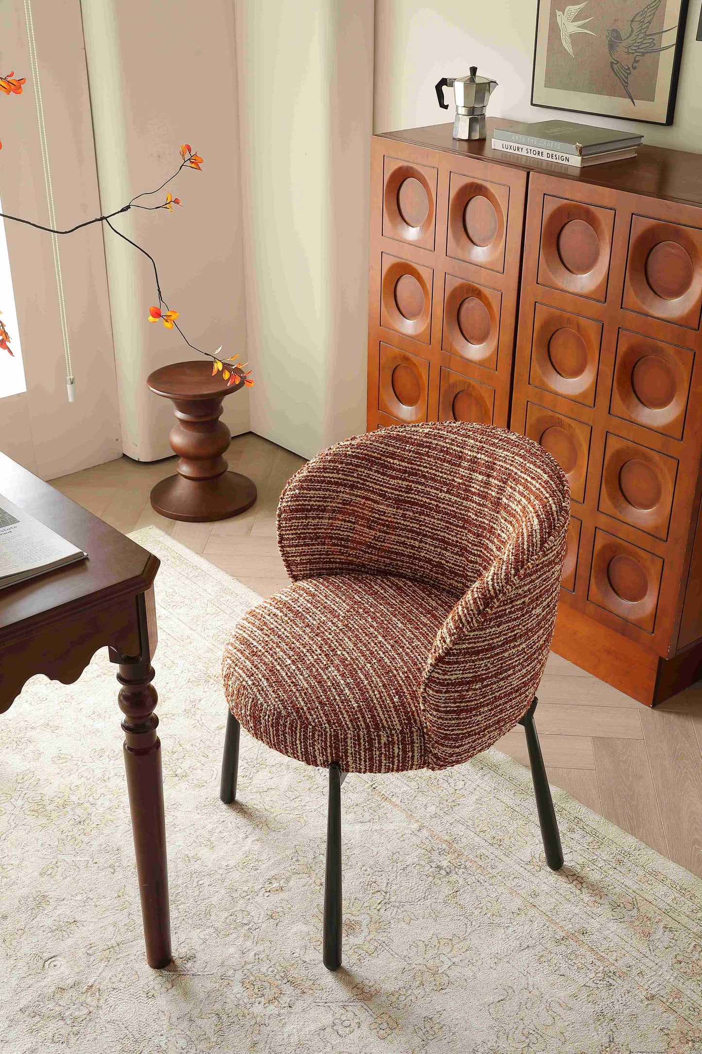 RUBIS Bouclé Semi-Enclosed Dining Chair – Available in Multiple Colours | 4120-RED