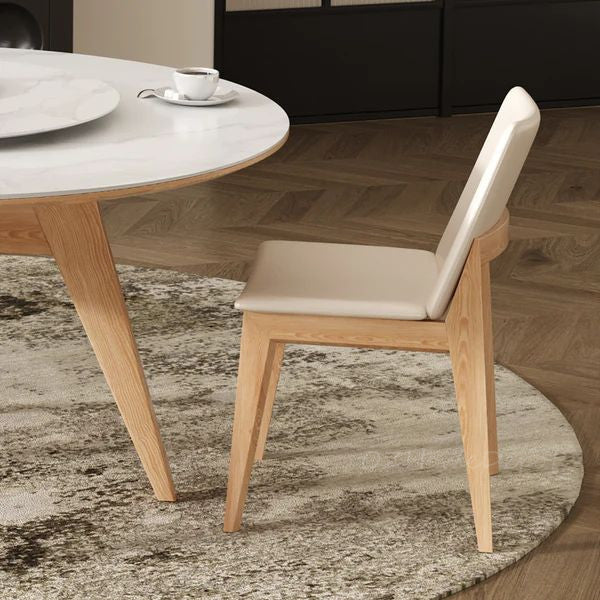 YILARA Sintered Stone Round Dining Table/Lazy Susan/Solid Timber Base/Glossy Fish-belly White Top