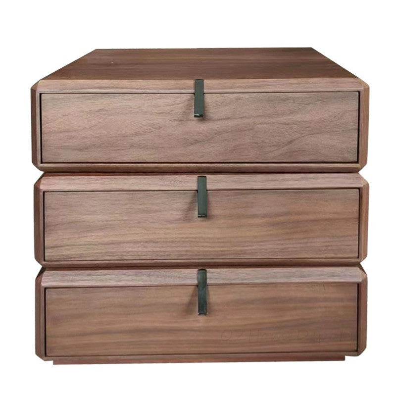 Smoked solid wood three-layer rotating drawer side table bedside cabinet