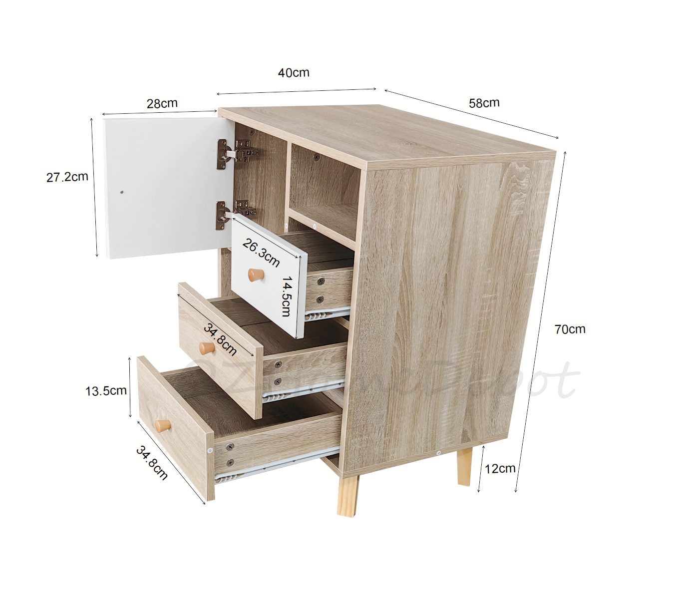 Natural Wood Color with White TV Cabinet Side Cabinet | Storage Cabinet | 2004-02