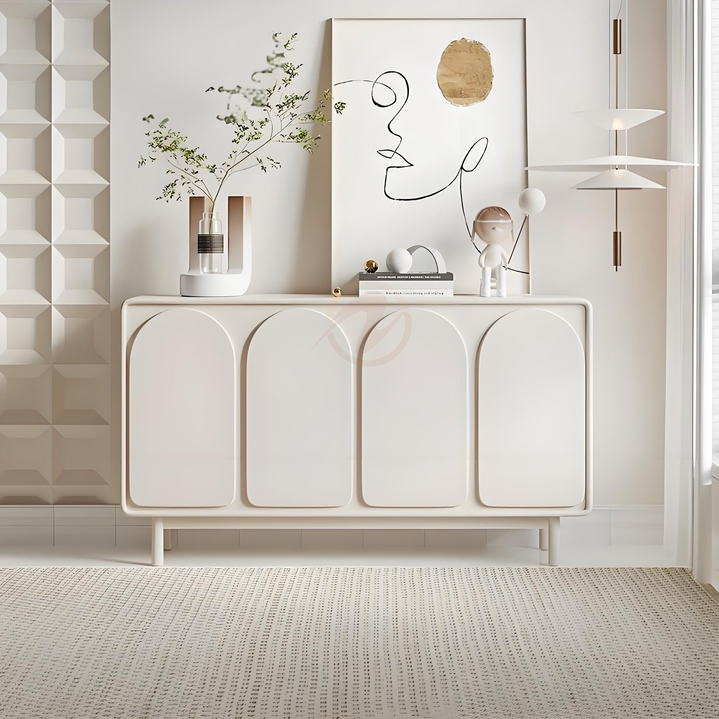 MILKIES Cream-Style Piano Lacquer Solid Wood Sideboard | Storage Cabinet | 7025