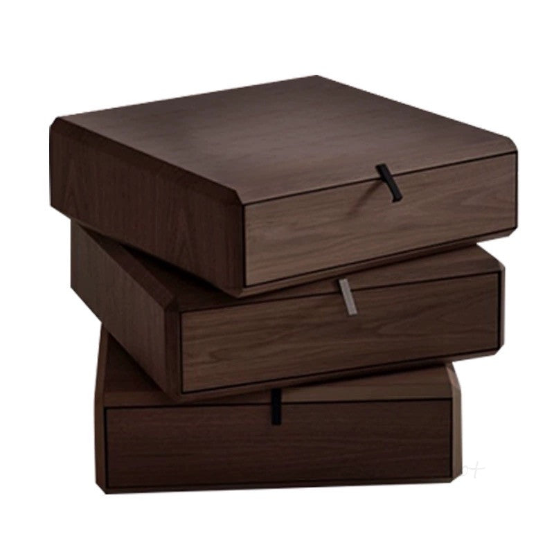 Smoked solid wood three-layer rotating drawer side table bedside cabinet