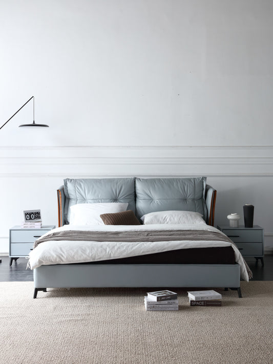 TOBIAS Luxurious Leather Bed Frame/Premium calf leather/Carbon steel legs/King/Queen