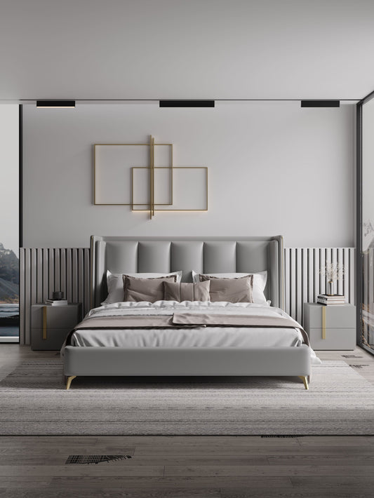 YORDEN Space Grey luxurious Leather Bed Frame Queen/ King/ Steel legs