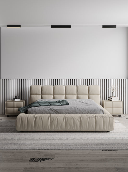 PUFF luxurious Leather Bed Frame Queen/ King/ Steel legs