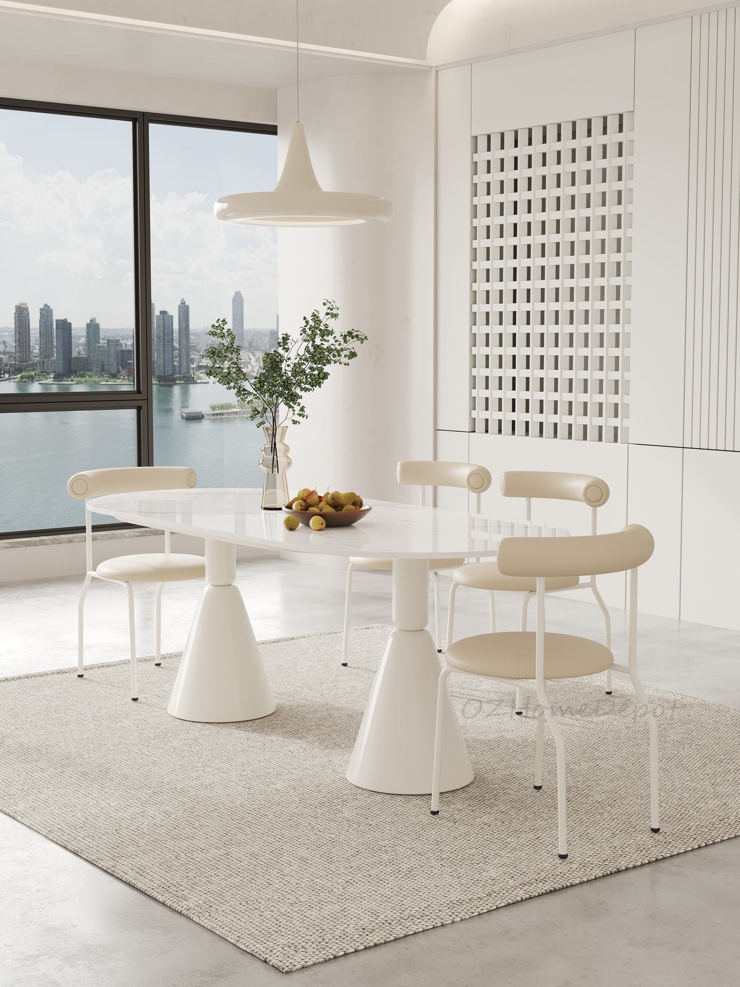 CREAMY Marble-Inspired with Gloss Finish Sintered Stone Top 1.8M Dining Table |Dining Table | Oval Table