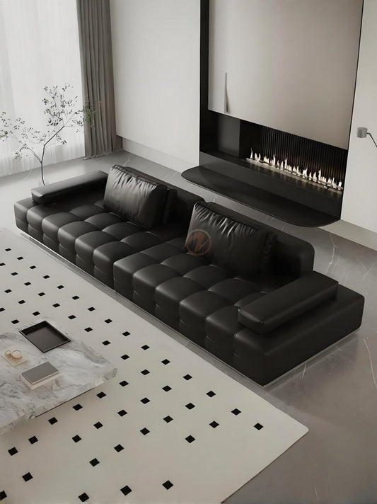 LAURENCE Premium Black Leather Sofa with Oversized Cushions – 280cm | 1044