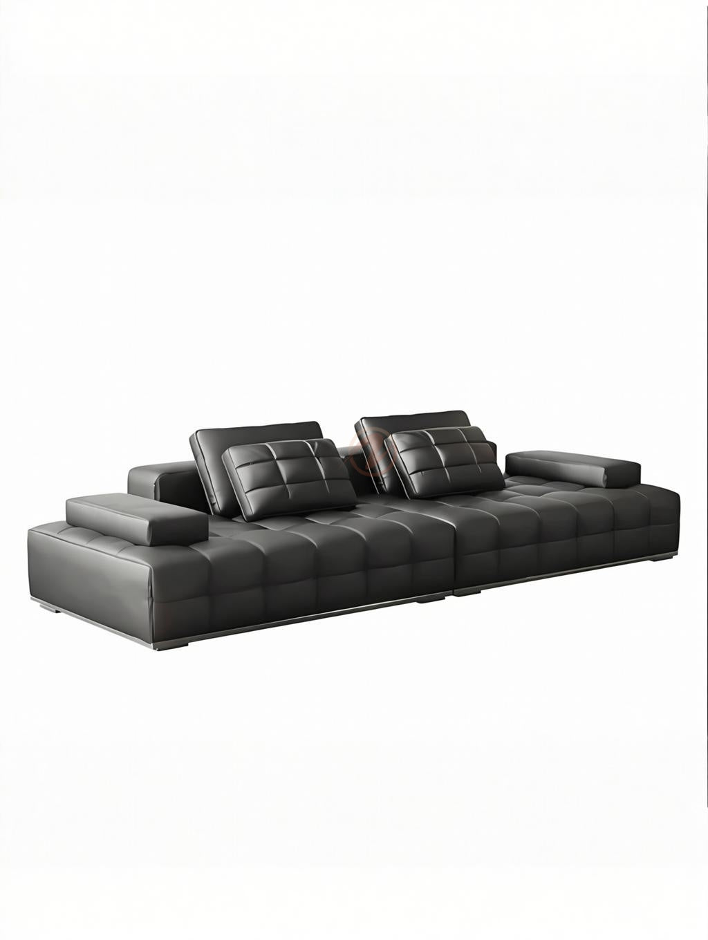 LAURENCE Premium Black Leather Sofa with Oversized Cushions – 280cm | 1044