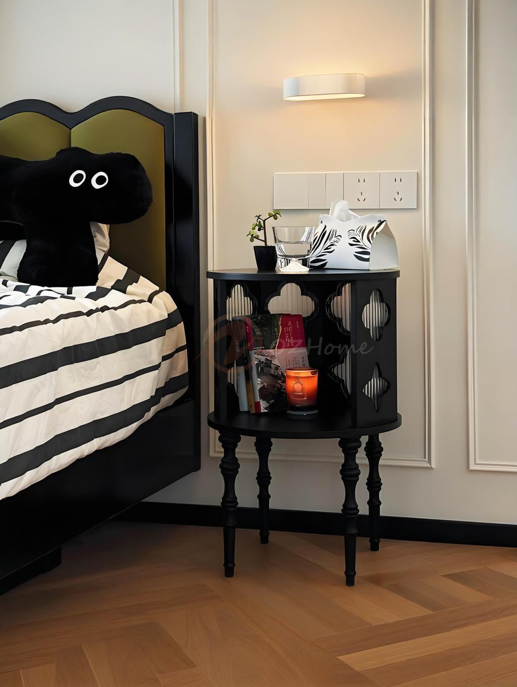 ALARIC Classic Style Tall Black Storage Sideboard with Glass Cabinet Doors | 7027