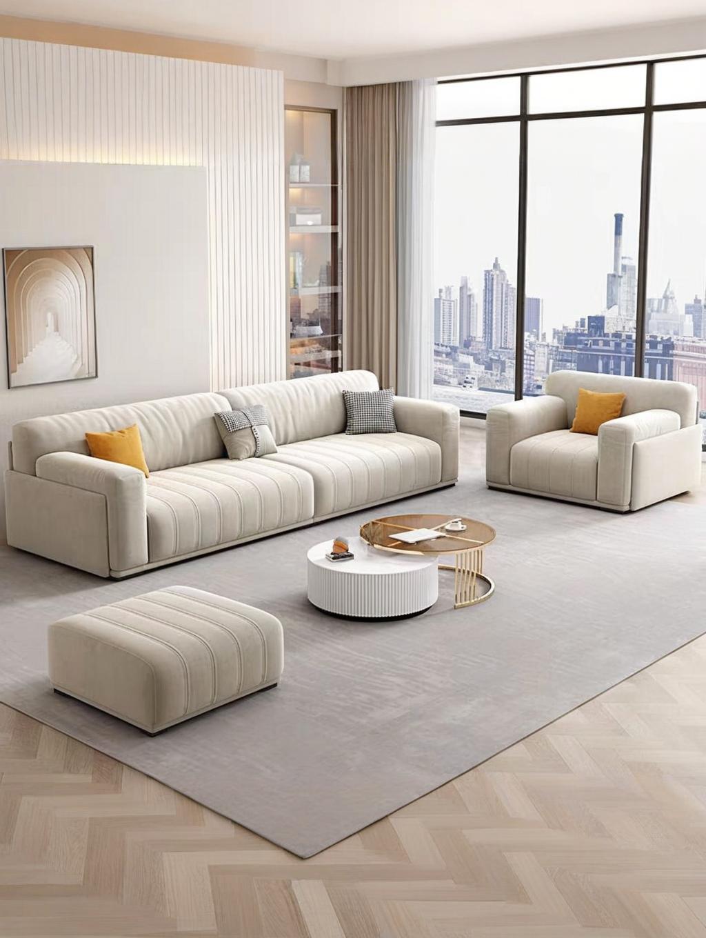 SKANDI Comfort 3-Seater Sofa in Beige Cat-Scratch-Resistant Fabric with Latex Cushioning – 240cm | 1047