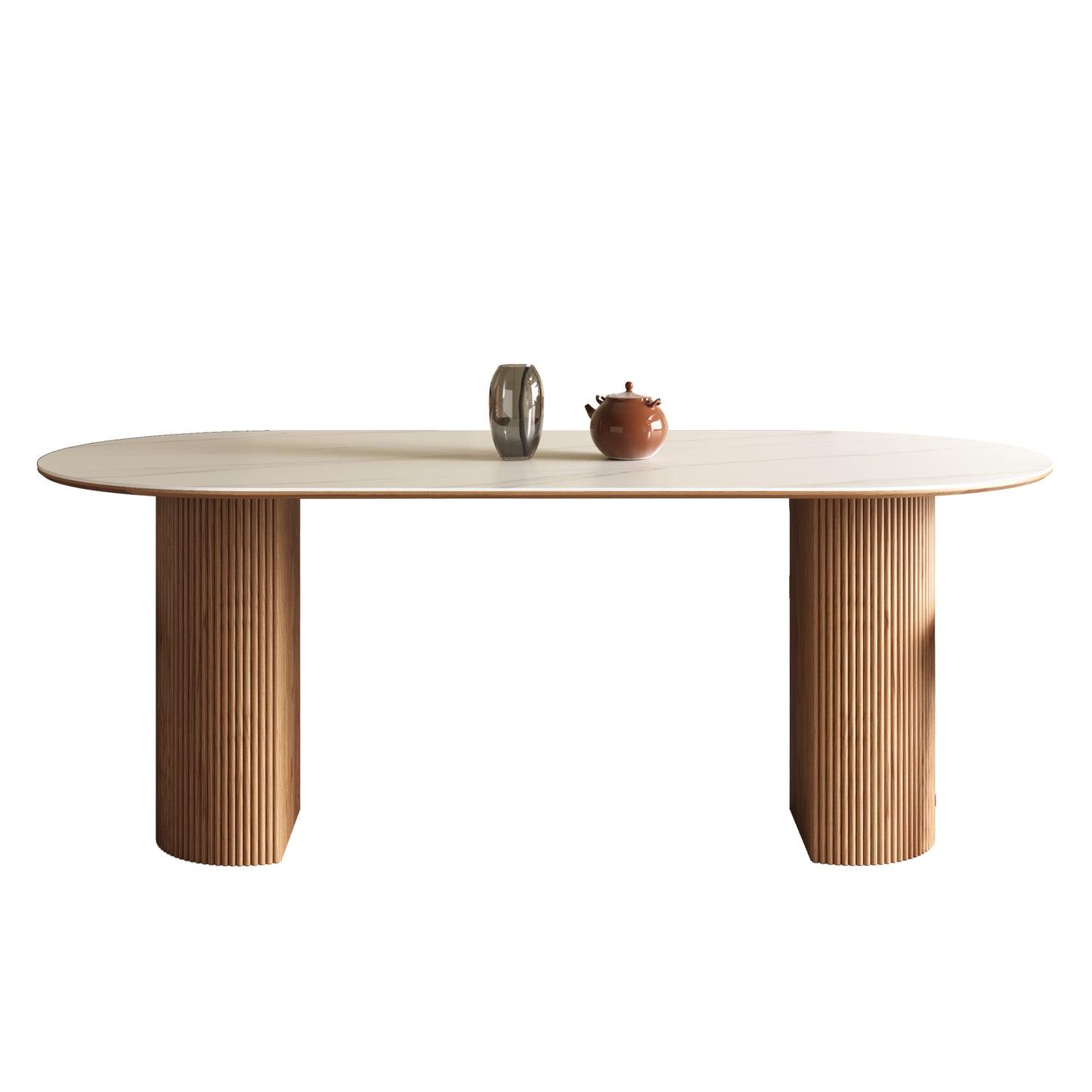 OSLO Oval Dining Table – White Sintered Stone Top & Walnut Solid Wood Base