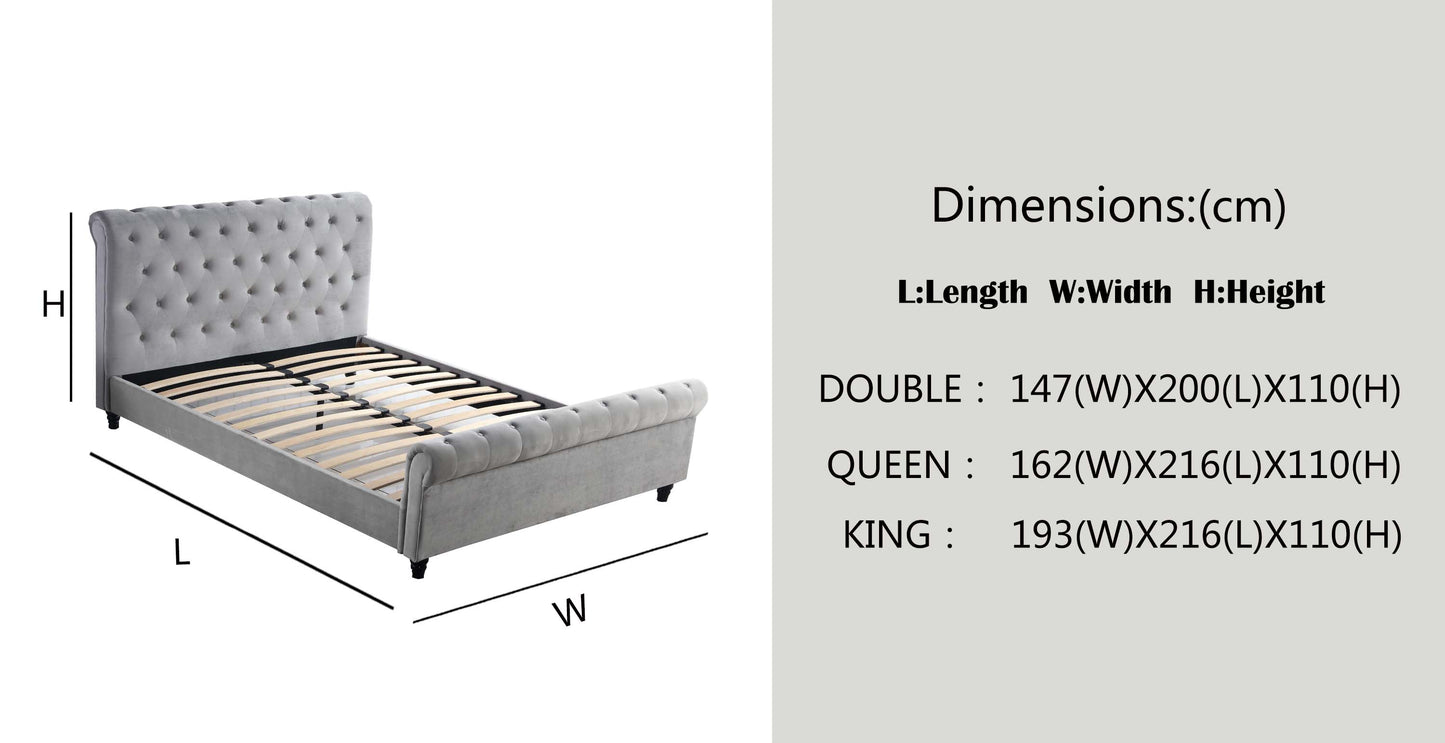 ROYAL Velvet Bed Frame Queen/King 0015