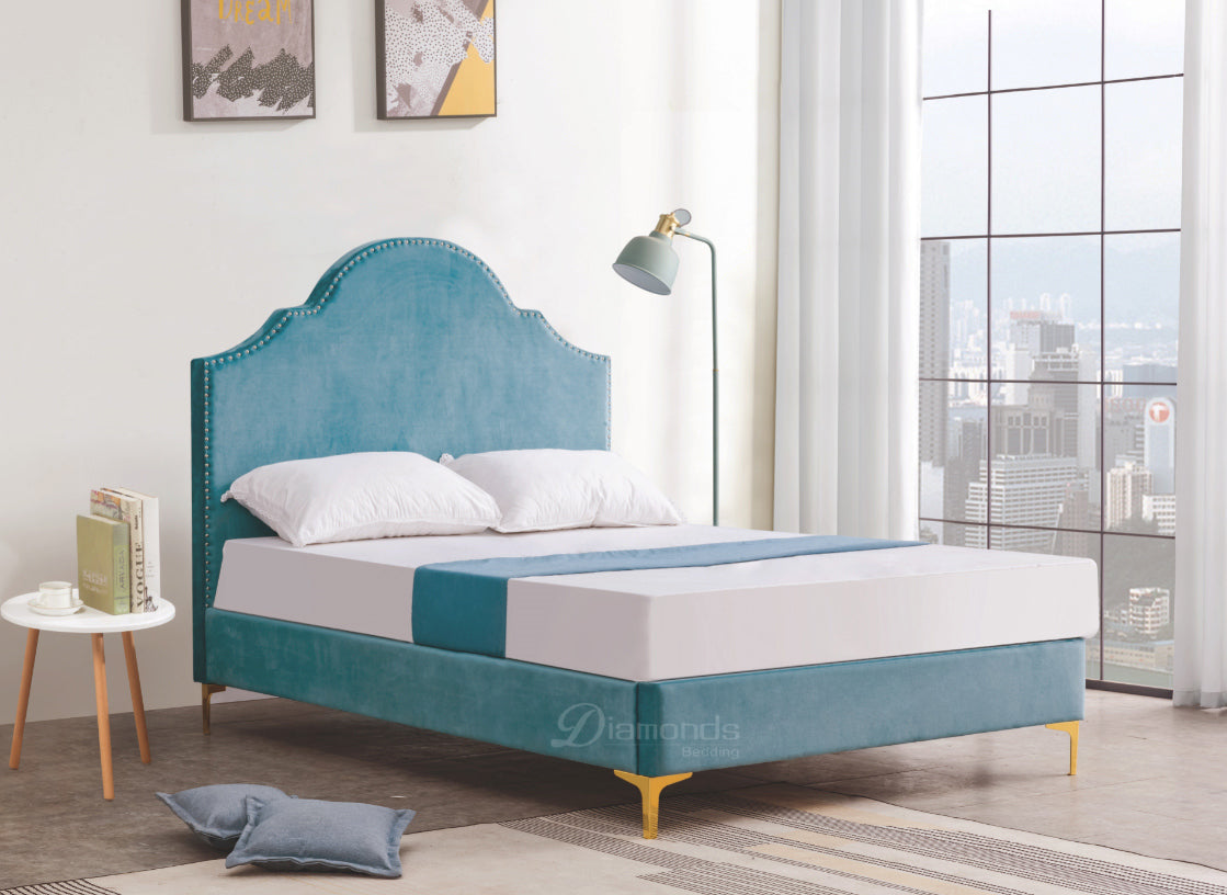 AQUA Velvet Upholstered Bed Frame Queen Size