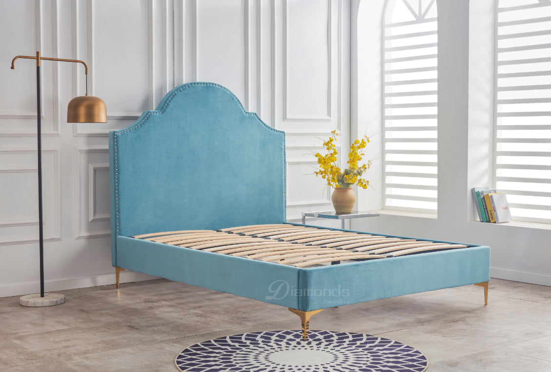 AQUA Velvet Upholstered Bed Frame Queen Size