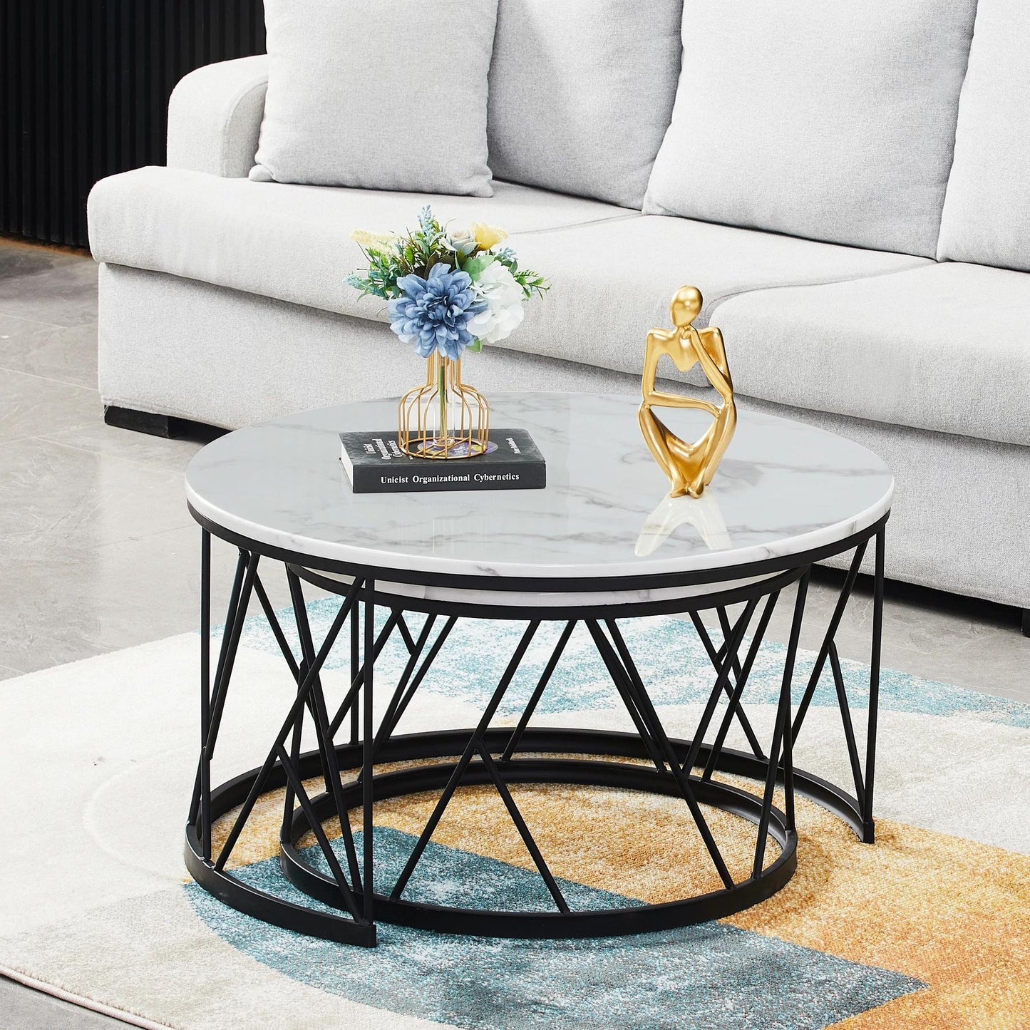 GLORIA Mordern /Nesting/ Marble Coffee Table Set (Black base)