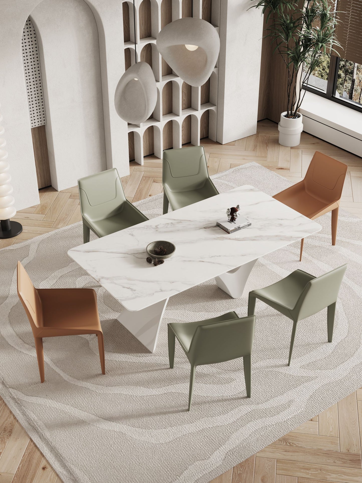 Mermaid Marble Paint Sintered Stone Top Long Dining Table with Chairs Set