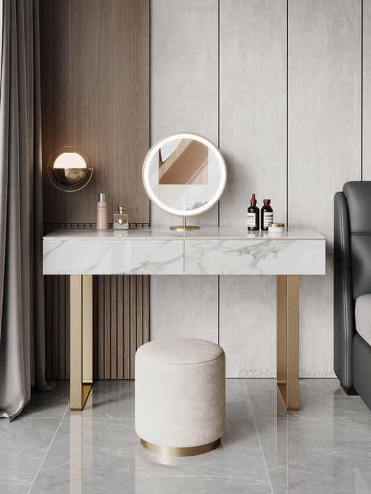 ALEXUS Sintered Stone Top Vanity Table with Stool and LED Mirror/vanity table/dressing table with mirror and drawers