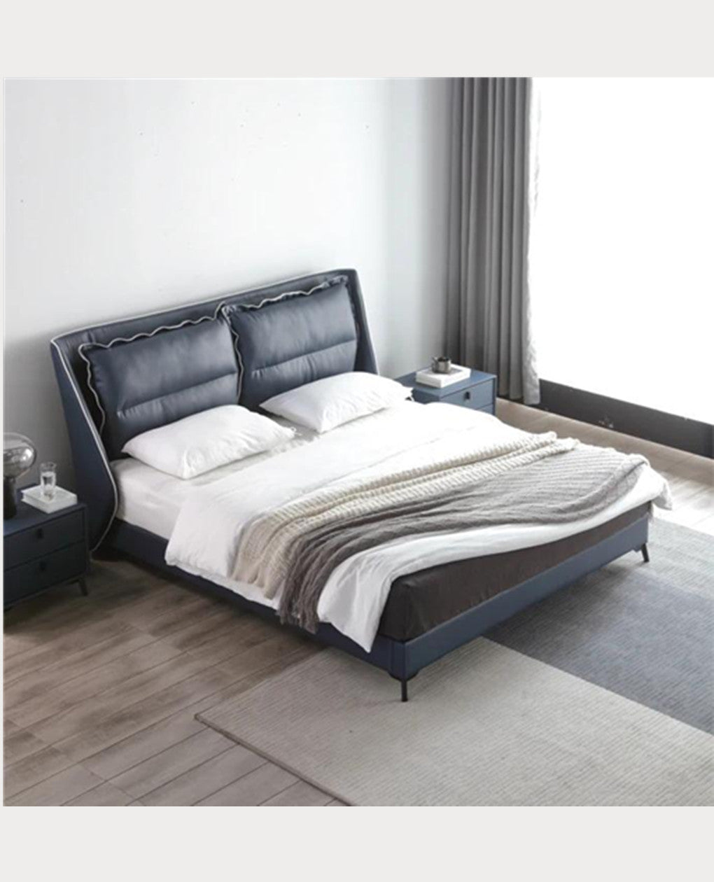 LORANCE Luxurious Leather Bed Frame Queen/premium quality calf leather/ Carbon steel legs/King/