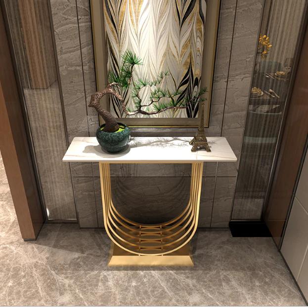 120cm White and Gold Ceramic Console Table/ Ceramic top/ Golden metal legs/Morden
