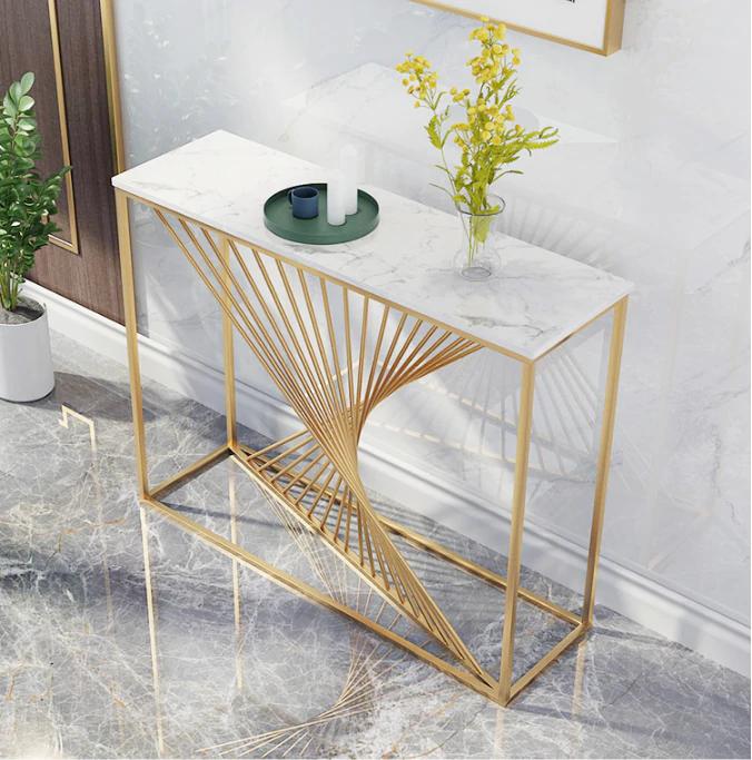 140cm Aiden White and Gold Ceramic Console Table/shimmering antique gold coloured legs