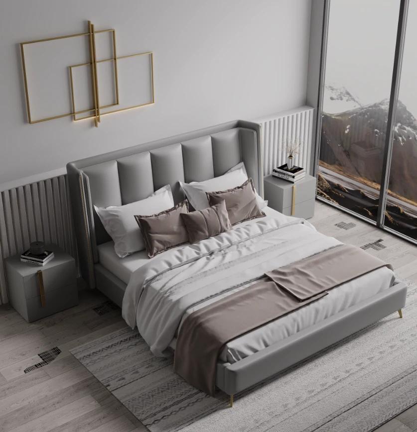 YORDEN Space Grey luxurious Leather Bed Frame Queen/ King/ Steel legs