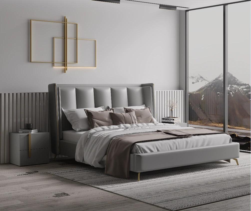 YORDEN Space Grey luxurious Leather Bed Frame Queen/ King/ Steel legs