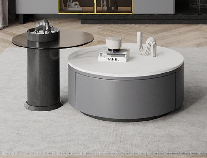 ROSIE Matte White Ceramic top Coffee Table Set/Ceramic top /pine wood cabinet