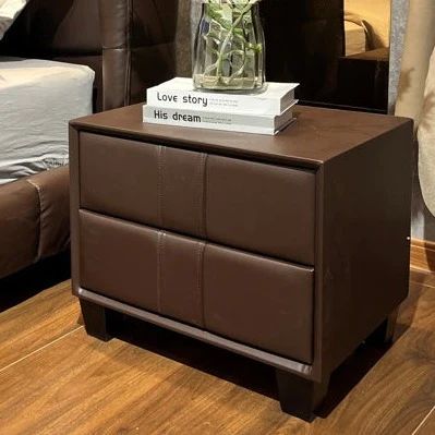 Foggle Leather Bed Side Table/Nightstands/Brown/Creamy