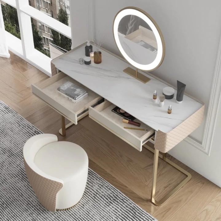 TRAGO Sintered Stone Top Vanity Set with Stool and Mirror | Ceramic | Dressing Table | LED Mirror