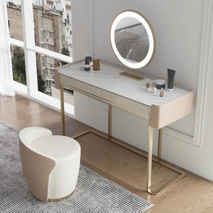 TRAGO Sintered Stone Top Vanity Set with Stool and Mirror | Ceramic | Dressing Table | LED Mirror