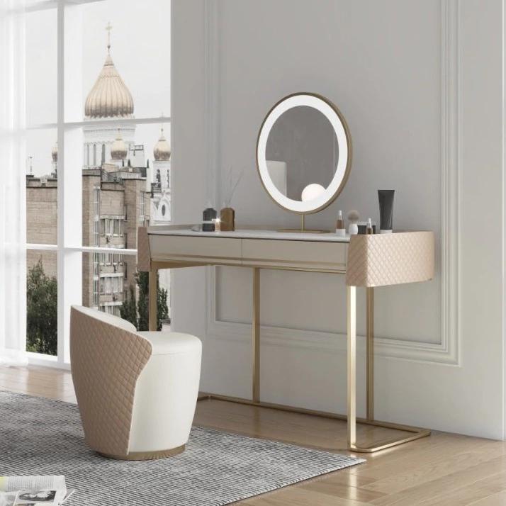 TRAGO Sintered Stone Top Vanity Set with Stool and Mirror | Ceramic | Dressing Table | LED Mirror