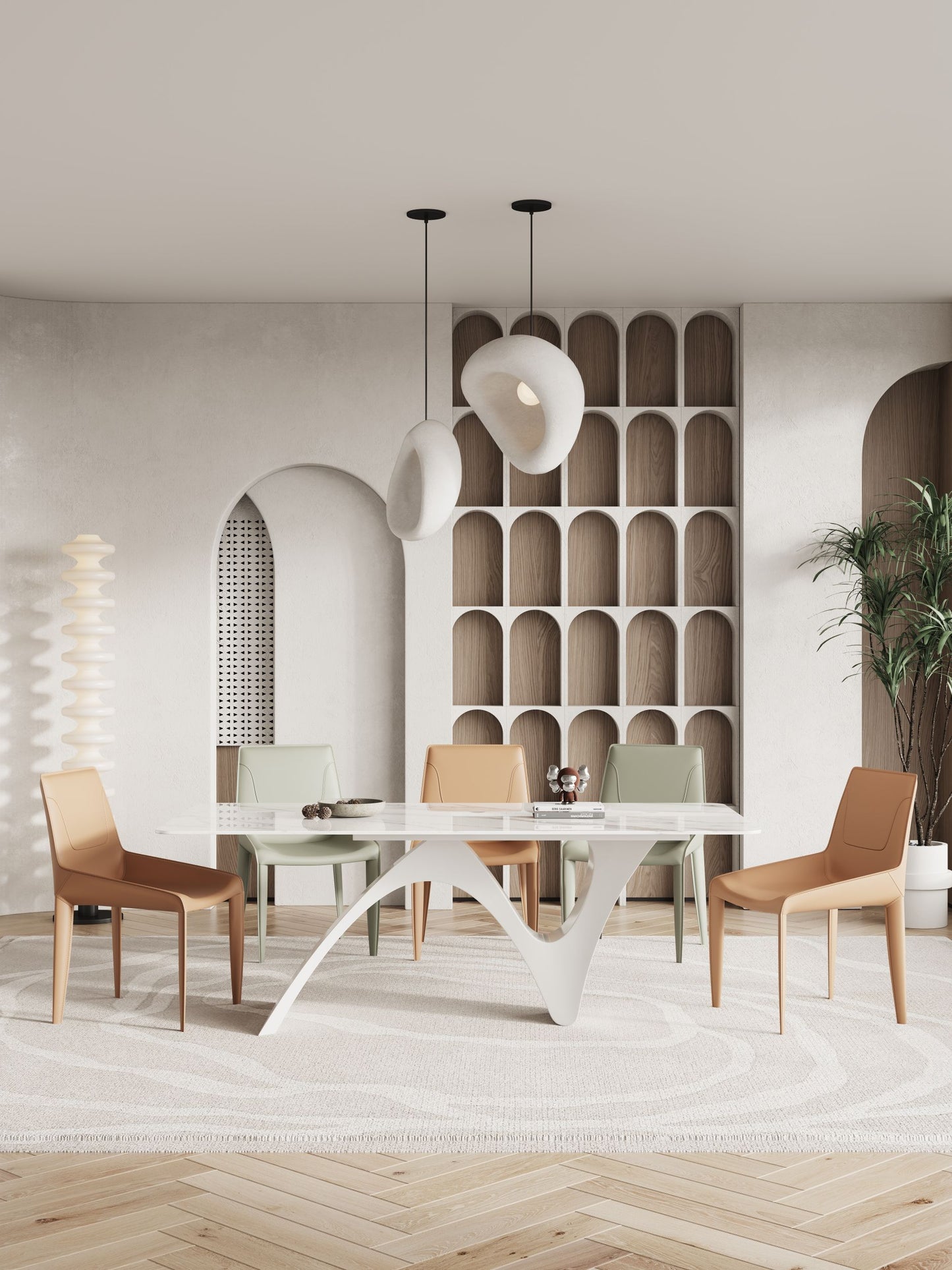 Mermaid Marble Paint Sintered Stone Top Long Dining Table with Chairs Set